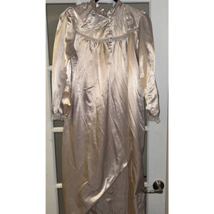 Ilise Stevens Satin Nightgown Womens S Pink Flannel Lined Lace Trim Embroidery